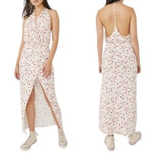 Free People Womens Boho Daria Floral Printed Halter Maxi Dress‎ Size S Ivory